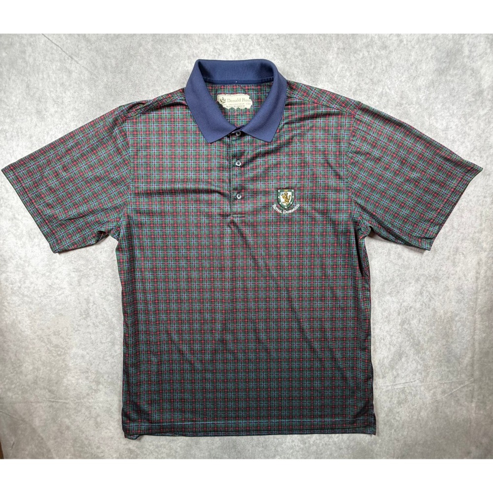 Donald Ross Royal Dornoch Mens Golf Polo Plaid Multicolor Embroidered Logo